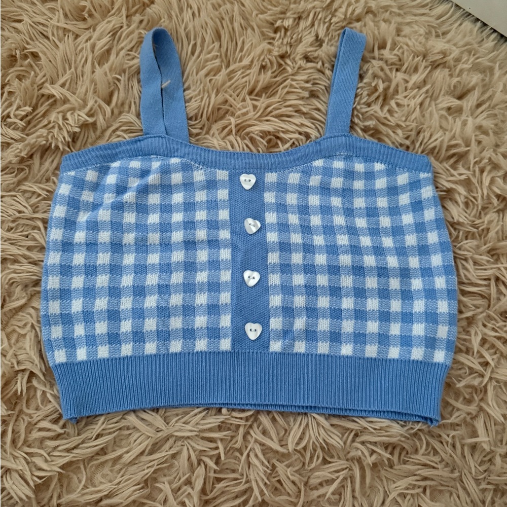 blue & white gingham crop top